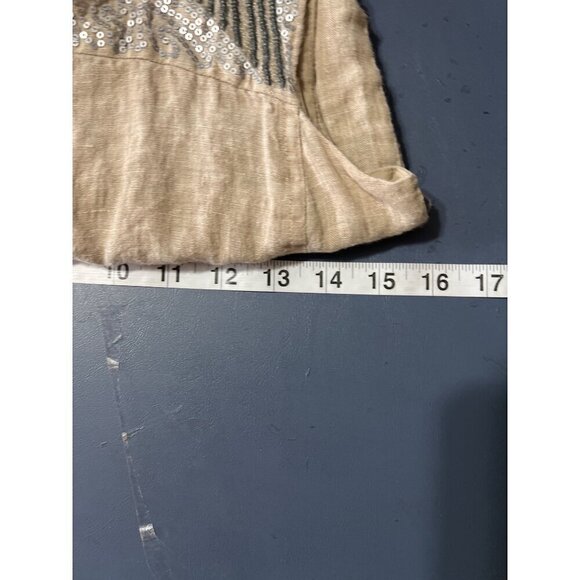 Loft Womens Linen Blend Dress Sz 4 Sleeveless Beige Romper Sequin Vacation - Picture 5 of 11